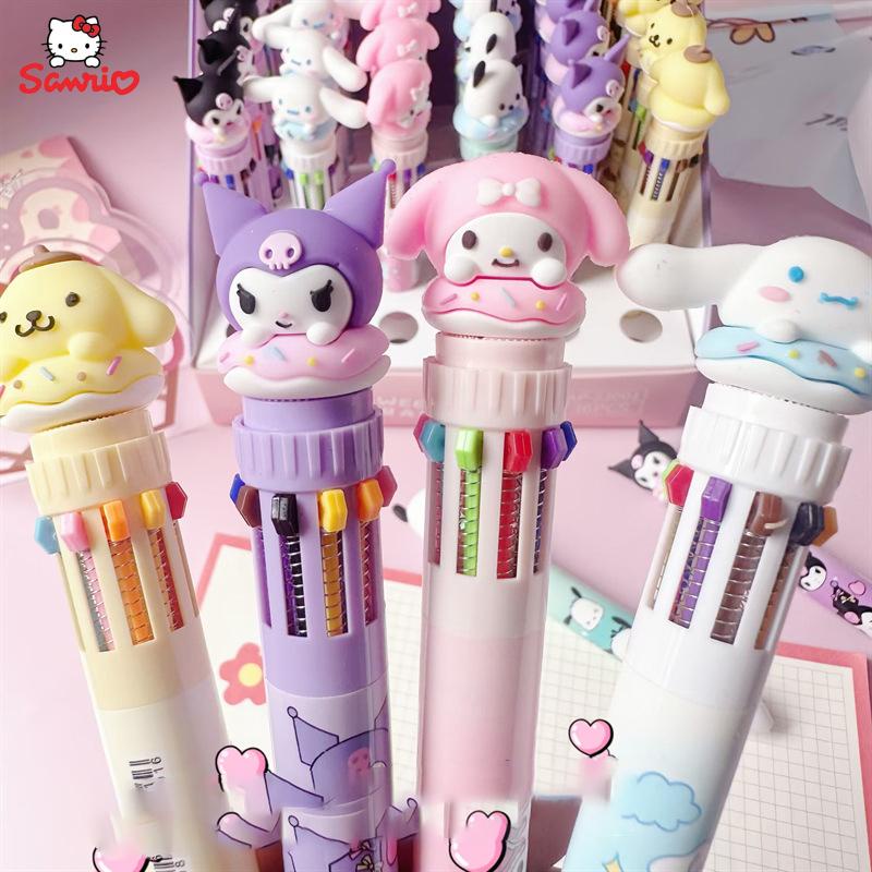Sanrio Caneta Colorida Pompom Purin Kuromi Pochacco My Melody Anime Kawaii Dez Esferográfica Infantil Para Presente De Férias