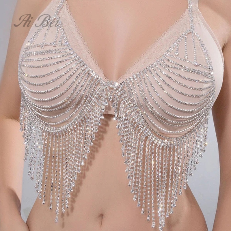 Biquíni Sexy Full Rhinestone Conjunto de Soutiens de Biquíni de Rhinestone Conjunto de Soutiens de Noite Brilhante Cadeia Corporal Tassel Europeu Americano Acessórios de Moda