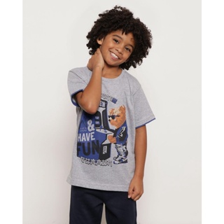 Camiseta Infantil Estampa Urso Cinza