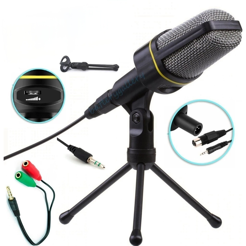 Microfone Condensador Com Tripé Omnidirecional Preto f-920