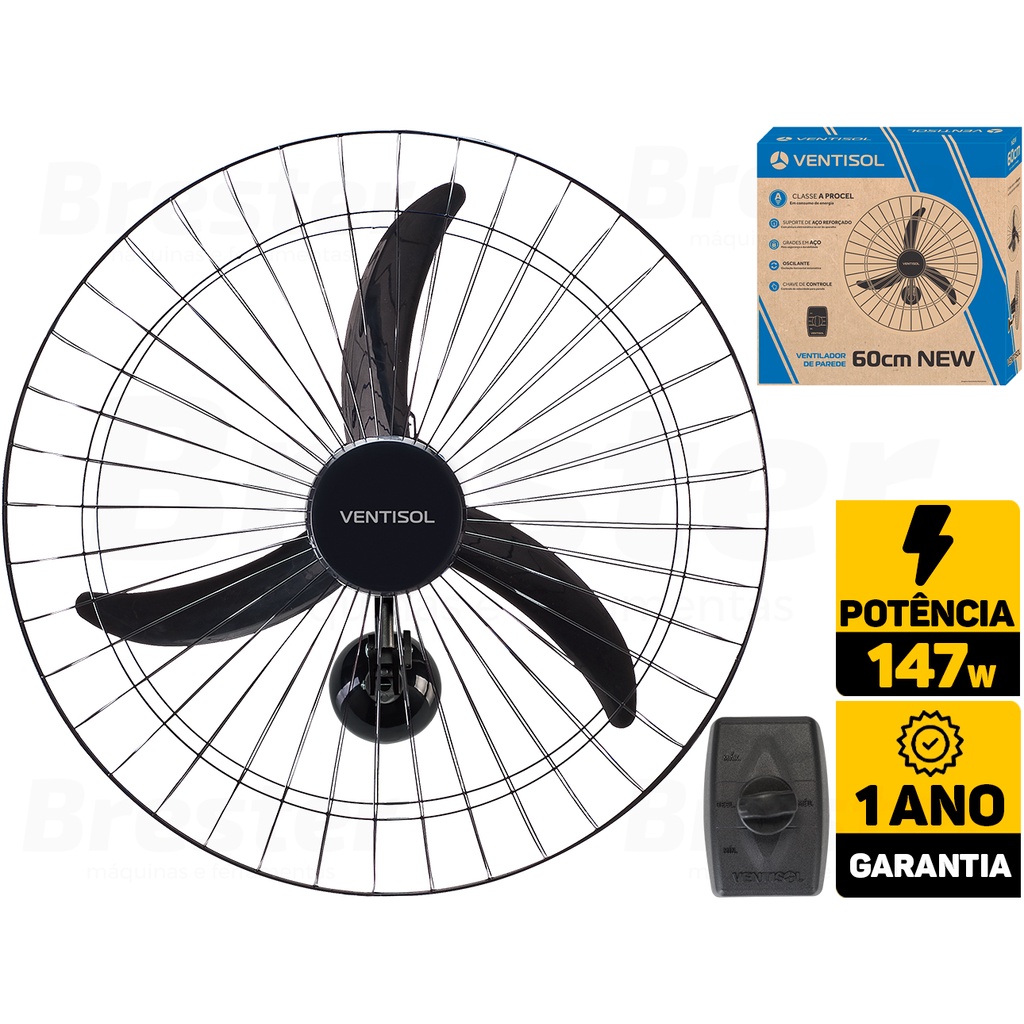 Ventilador De Parede 60cm P/ Loja Industrias Academia Comércio Igreja 147w 110v ou 220v Preto Ventisol