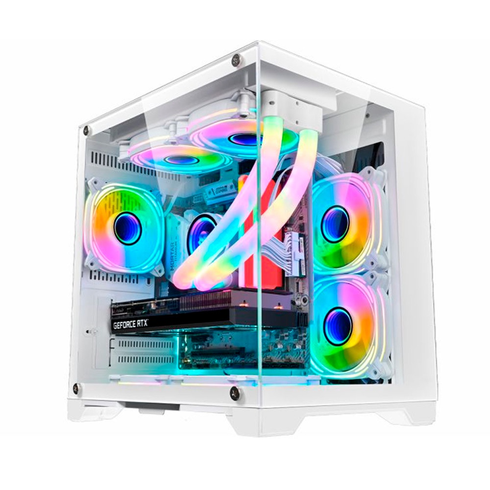 Gabinete Gamer K-Mex Space Aqua Branco Vidro Temperado Mid Tower mATX - CG-W1KN