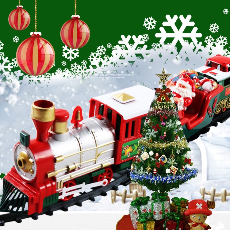 Natal Conjunto de Trem Elétrico Modelo de Trem Fuma& Luz& Som Incluindo Kit  de Trilhos de Trem Árvore de Natal Locomotiva A Vapor para Meninos Das