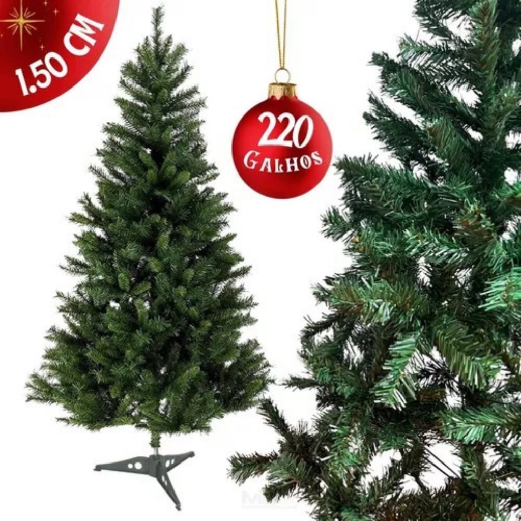 Árvore De Natal Pinheiro Verde 200 Galhos 150cm Grande Cheia