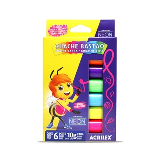 Estojo Tinta Guache bastão Acrilex 6 cores - Efeito Neon