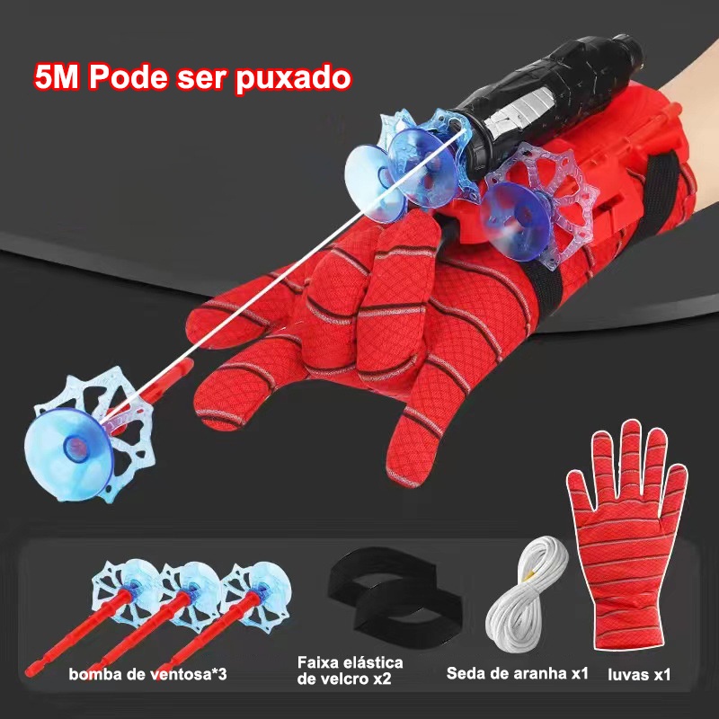 Luva Lança Dardos Homem Aranha Infantil Brinquedo Spider Man Herói Lançador Teia Ventosa