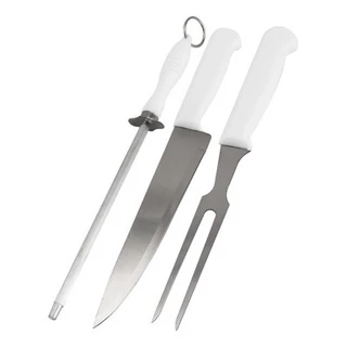 Kit De Churrasco 3 Peças Faca Garfo Chaira 7 Polegadas Super Oferta