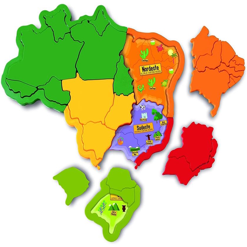 Quebra Cabeça Puzzle 3d - Mapa Do Brasil Capitais E Regiões Educativo ...