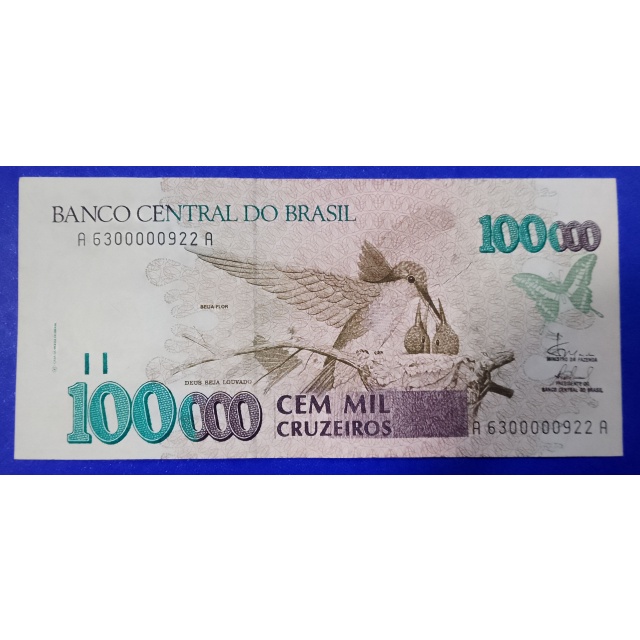 C230 - Cédula 100000 cem mil Cruzeiros 1993 - FE | Shopee Brasil