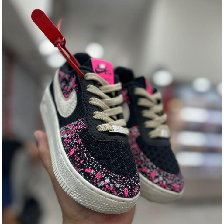 Tenis Air Force Nike Infantil Cano Baixo Lançamento - Tênis Infantil Nike Crater Flyknit Preto e Rosa Femenino & Masculino Lançamento