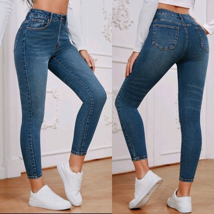 Calça Jeans Feminina Levanta Bumbum Com Lycra Cintura Alta Azul Classica  Premium