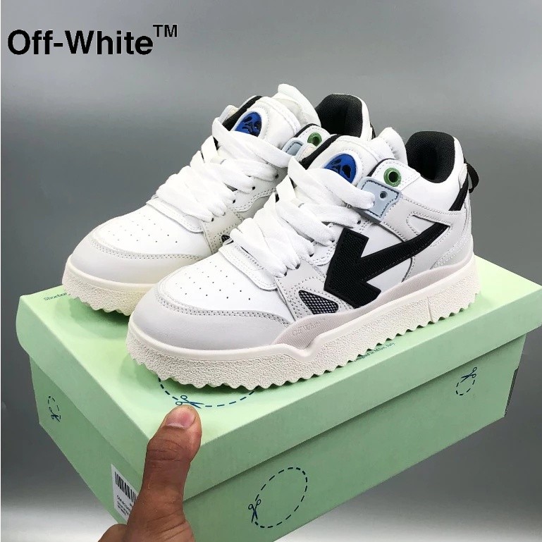 OFF-WHITE Nova 2a Geração De Tênis De Couro De Escritório De Fora De Branco Junta OW De Ponta Baixa Gancho Preto