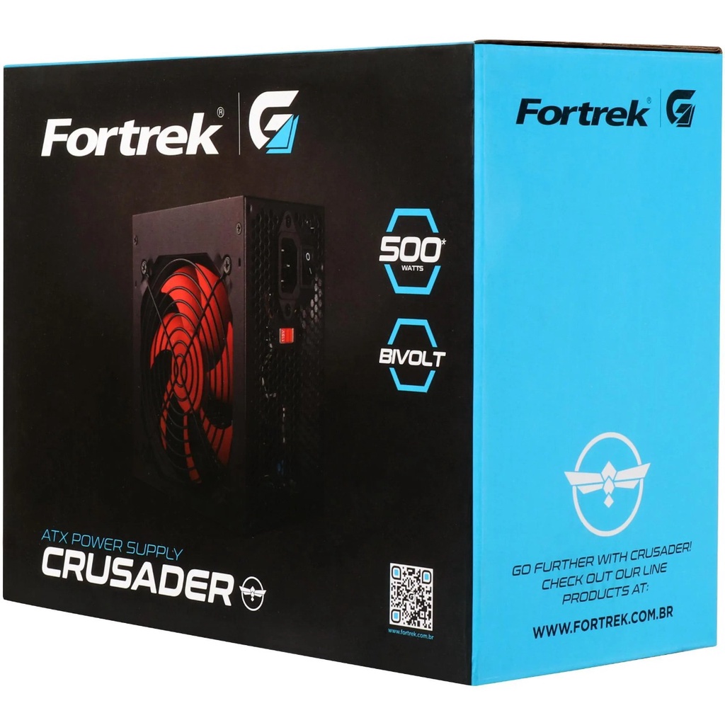 Fonte Gamer 500w Bivolt Atx Pc Gabinete Cooler 12cm Fortrek Crusader