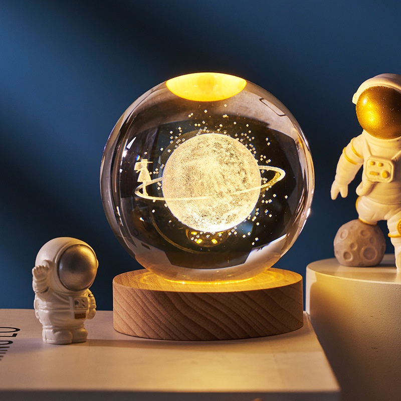 Criativo Galáxia Bola De Cristal 3D Interno Escultura Base Luminosa Noite Luz Bola De Vidro Pequenos Enfeites Aniversário Presente/Natal Presente/Halloween