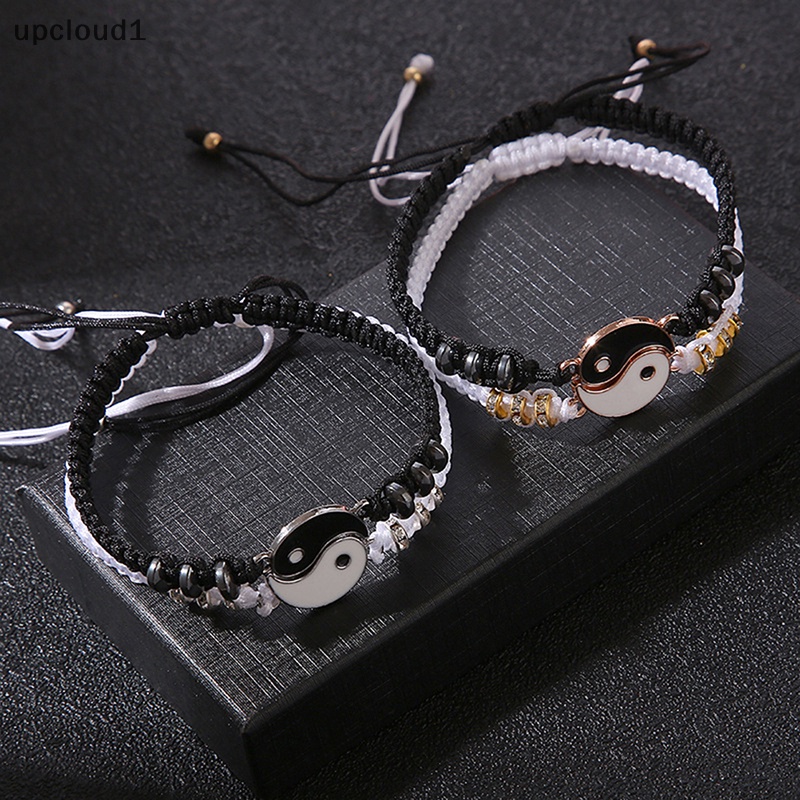 [upcloud1] 2Pcs Tai Chi Yin Yang Pulseiras De Casal Conjunto De Corrente Trançado Ajustável Amante Gargantilha Boutique