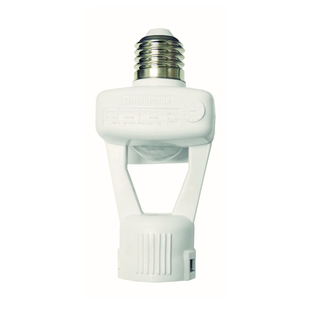 Sensor de Presença com Soquete Iluminação Multifuncional Microcontrolado QA17M Bivolt E27 Branco Qualitronix 360º Teto