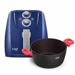 Airfryer AllSpace Blue 4L e Panela iChef Home Family Size Vermelha 28cm