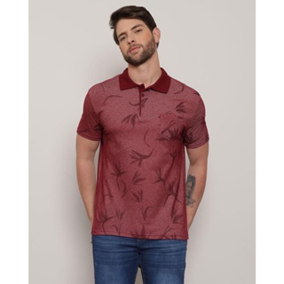 Polo Masculina Piquet Manga Curta Estampado Vermelho