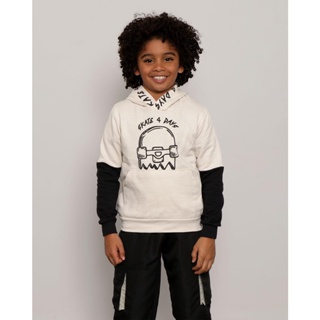 Blusão Infantil Moletom Skate Com Capuz Bege