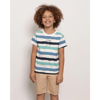 Camiseta Infantil Manga Curta Recortes e Estampa Branca