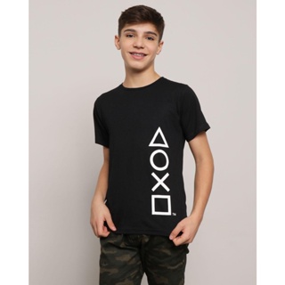 Camiseta Juvenil Manga Curta Estampa Playstation Preta