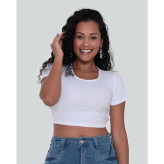 Blusa Feminina Cropped Canelada Tiras Branco