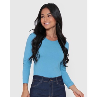 Blusa Feminina Manga Longa Básica Azul