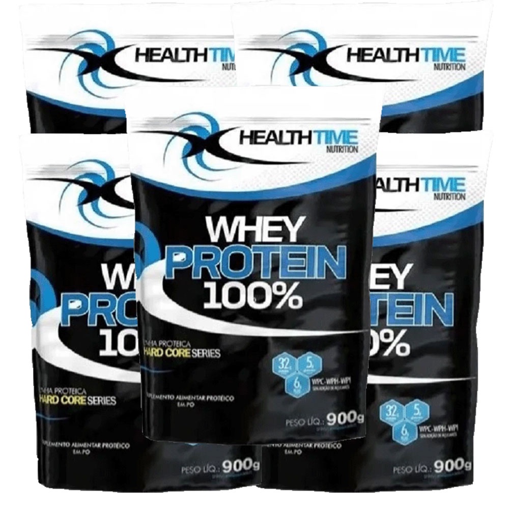 5x Whey Protein 100% Healthtime 900g (4,5Kg) Morango