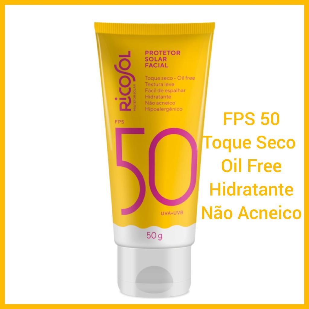 PROTETOR SOLAR FACIAL FPS 50 TOQUE SECO OIL FREE HIDRATANTE RICOSOL - G ...