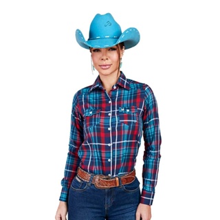 Camisete Country Feminina Manga Longa Xadrez Minuty