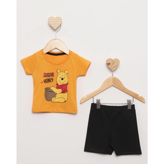 Conjunto Moletinho Bebê Disney Estampa Pooh Curto Mostarda