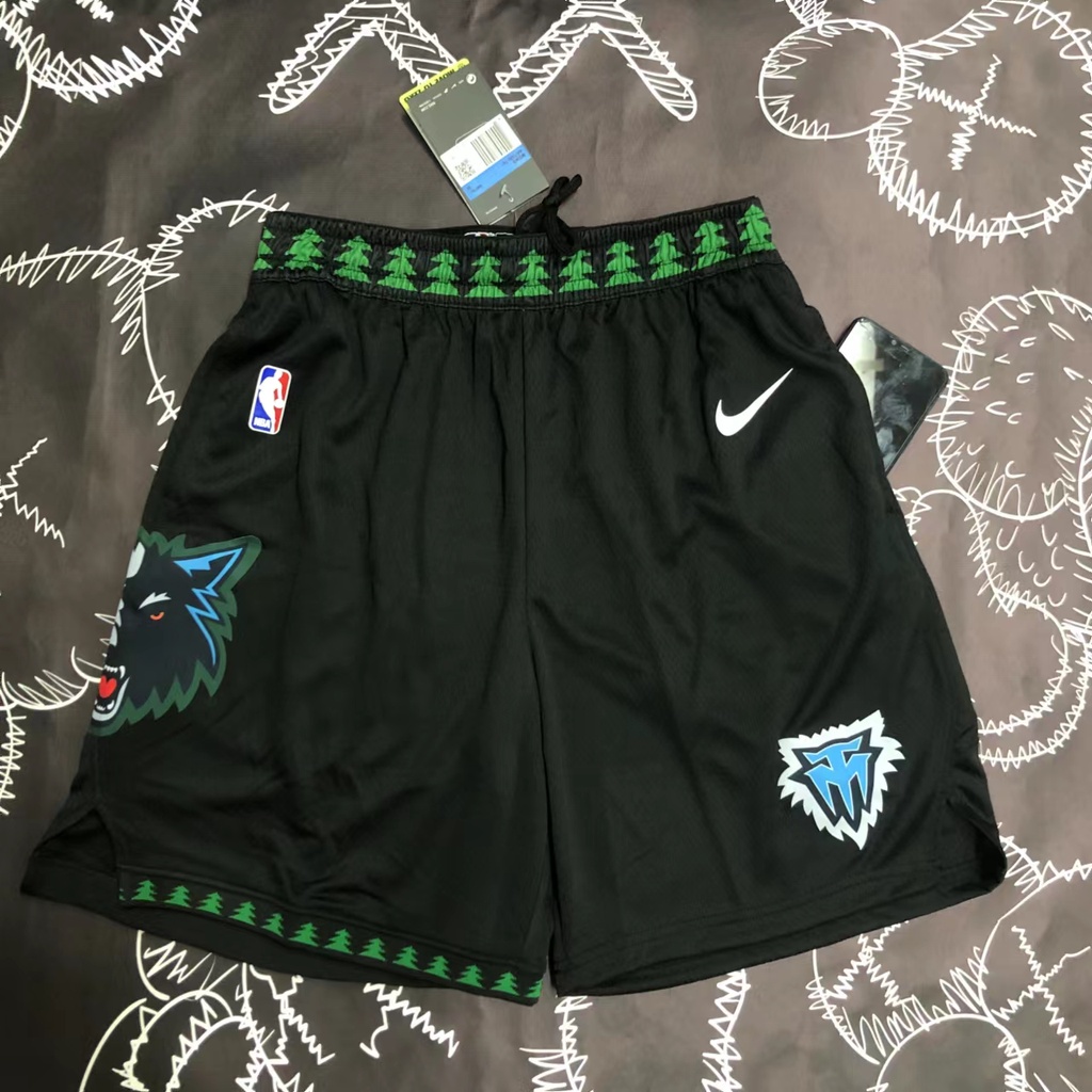 Novo Original NBA Minnesota Timberwolves Basketball Jersey Shorts Para Homens Swingman Edição De Ícones Retro Prensados A Calor Blcak