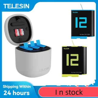 TELESIN 1750mAh Bateria Para GoPro Hero 9 10 11 12 3 Slot Silicone Anti-Queda Caixa De Carga À Prova D'água Com Leitor De Cartões TF