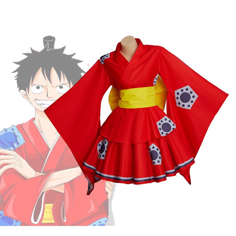 Red Wano Shirt Suit para homens Mulheres e Crianças, Luffy Cosplay