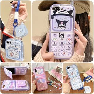 Suporte De Antena Retro Clássicos Suaves Caixa Flip Samsung Galaxy Z 5 4 3 Com Alça Cartoon Pingente Pintado Lanyard Flip5 Flip4 Flip3 Capa Shell