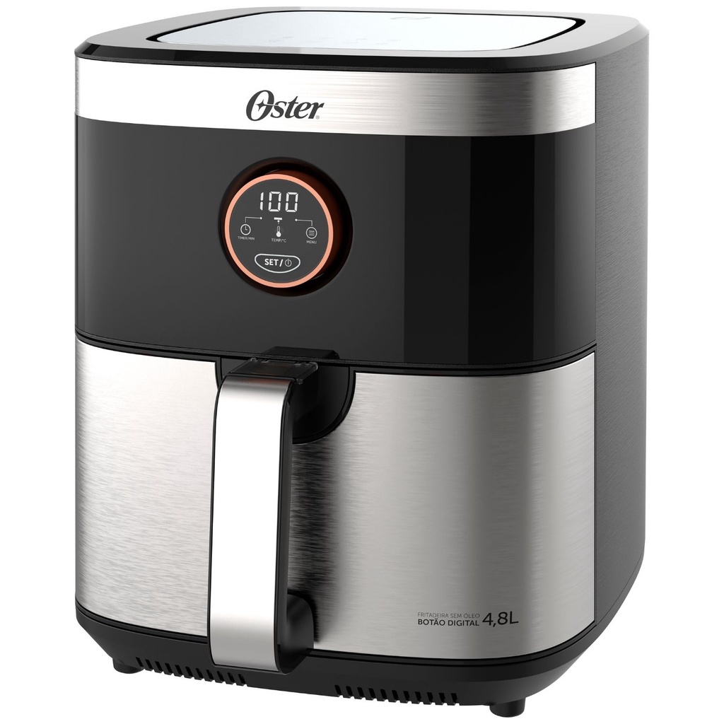 Fritadeira Elétrica Air Fryer Oster Black Inox 2 Em 1 4,8L Função Desidratar Botão Digital 1500W Timer 60 Min 127v