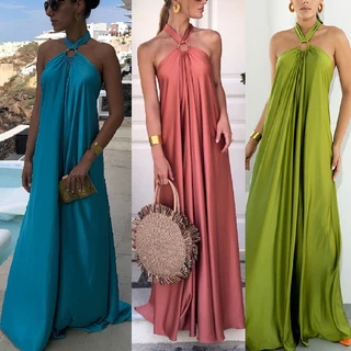 Sexy Temperamento feminino feminino com suspensórios de cetim vestido grande vestido de festa (6889)