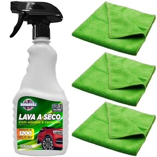 Lava a Seco Automotivo 500ml Limpa Encera Sem Risca 3 Pano Microfibra 30x30cm Rodabrill em Oferta na Shopee