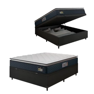 Cama Box Baú Casal Colchão Espuma D45 Pillow Top Strong 138x188x65cm Cinza/Preto Hellen - Suporta at