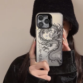 Prata Brilho Dragão Chinês Frio Loong Ano SWAG Yakuza Boyfriend Gift Laser Frosted Thick Soft Case Cover Compatível Para iPhone 15 Pro Max Plus 14/13/12/11