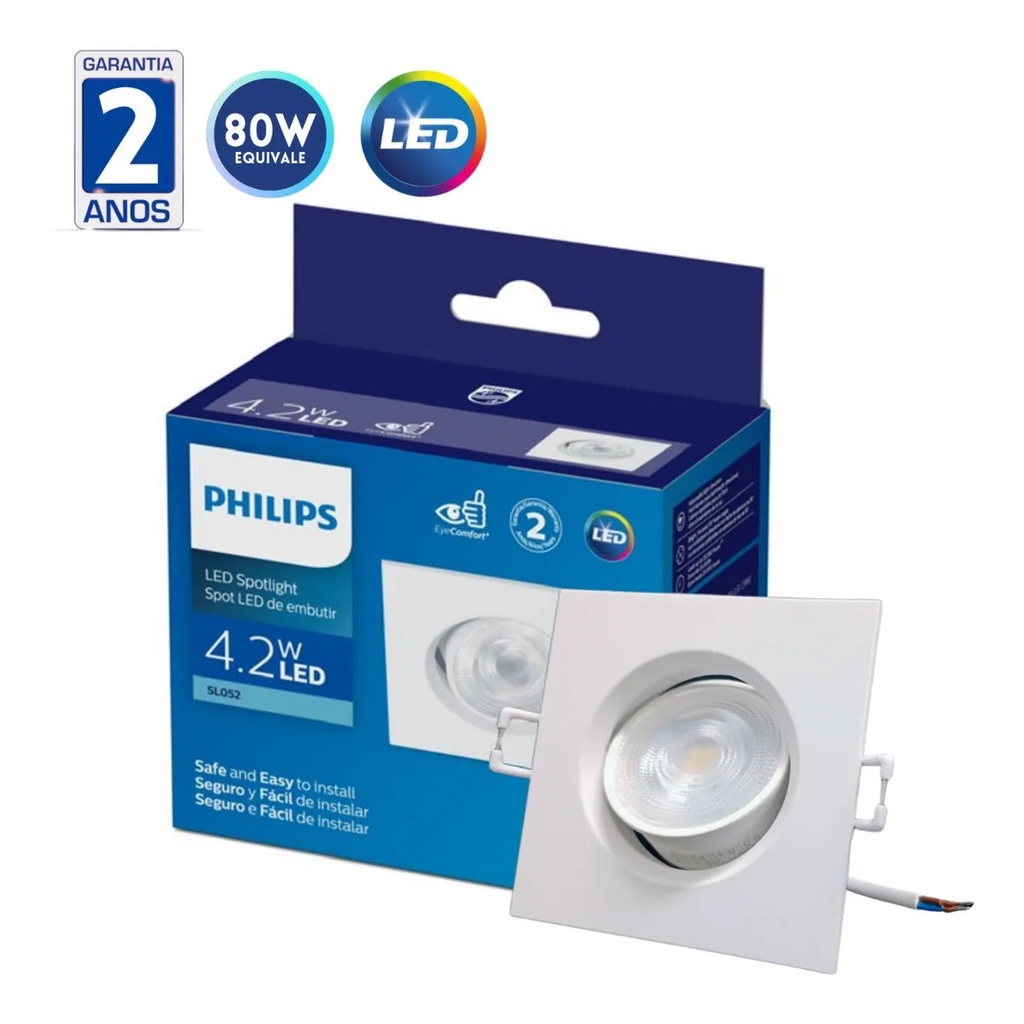 Spot Led Quadrado Embutir 4,2w Ip20 36º Bivolt Sl052 Philips