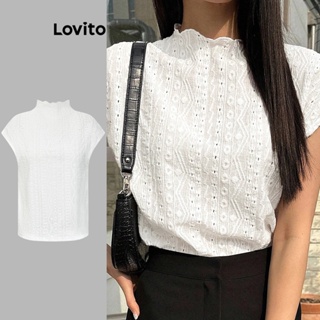 Lovito Camiseta Casual Feminina Com Bordado De Ilhós Liso Em Jacquard L74ED064