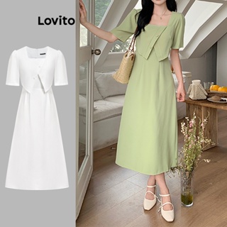 Lovito Vestido Elegante Liso Falso 2 Em 1 Com Botão Frontal Dividido Para Mulheres L74ED187