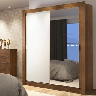 Guarda-Roupa Solteiro Madesa Dallas Plus 2 Portas de Correr com Espelho 4 Gavetas - Rustic/Branco em Oferta na Shopee