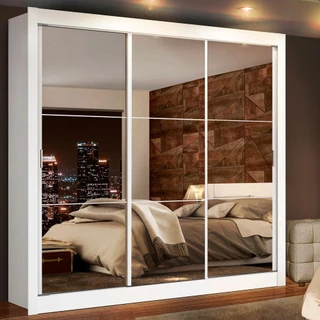 Guarda Roupa Casal Madesa Lyon Plus 3 Portas de Correr de Espelho em Oferta na Shopee