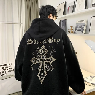 Blusa De Moletom Com Capuz Estilo Japonês Gótico Estampa De Cruz Moda Pulôver Masculino e Feminino Promoção Envio Rápido