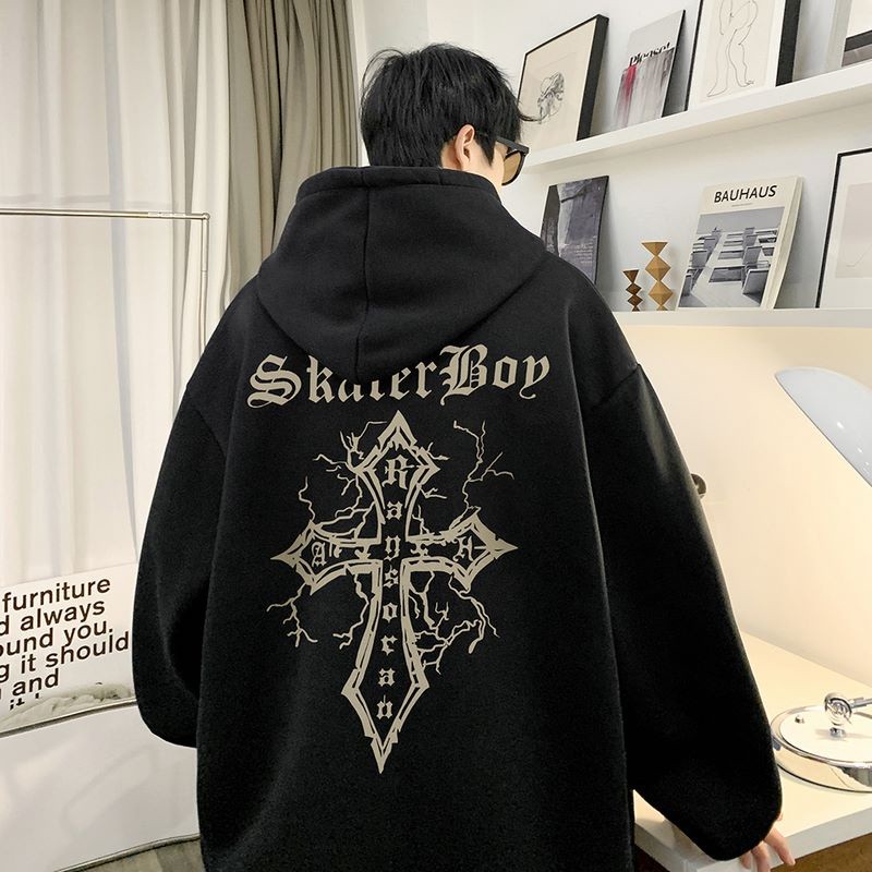 Blusa De Moletom Com Capuz Estilo Japonês Gótico Estampa De Cruz Moda Pulôver Masculino e Feminino Promoção Envio Rápido