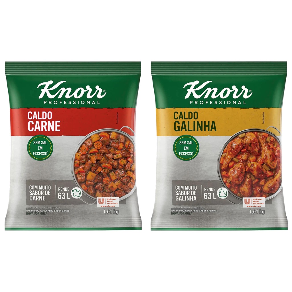 Caldo em Pó Knorr Galinha Carne 1Kg Rende 65L Baixo teor Sal