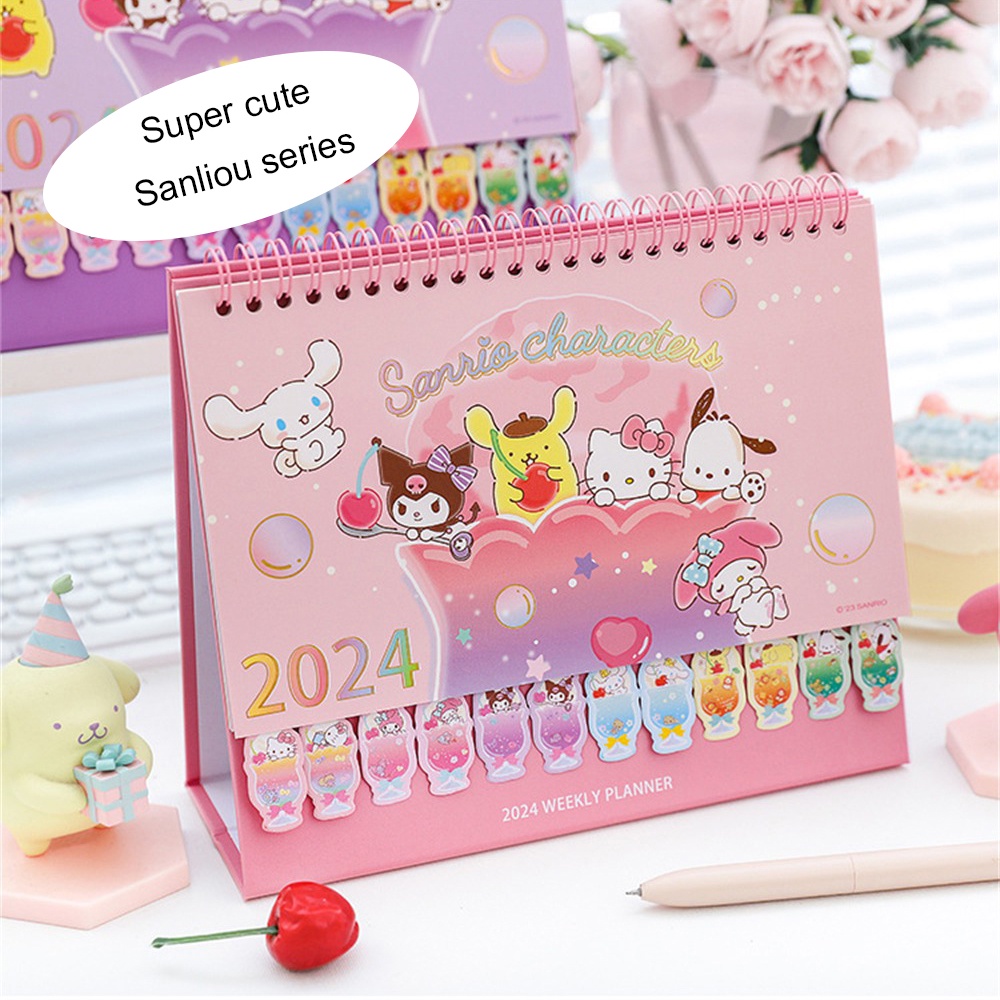 Calendário De Mesa Sanrio 2024 Anime Em Pé Flip Semanal Bloco De