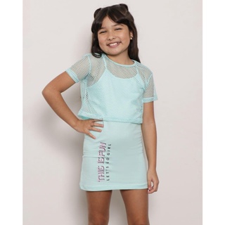 Vestido Infantil Alcinha Estampado Com Sobreposição Telada Verde